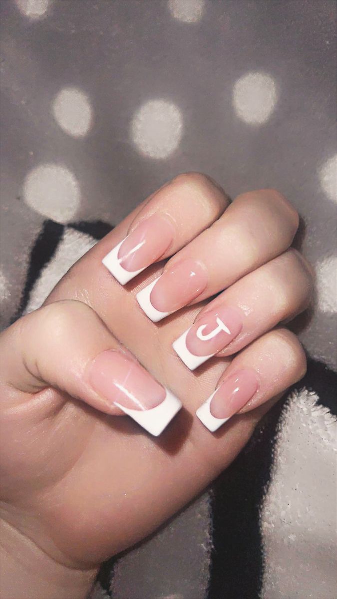 Chic French Tip Nails: Elegant Design with Personalized Initials