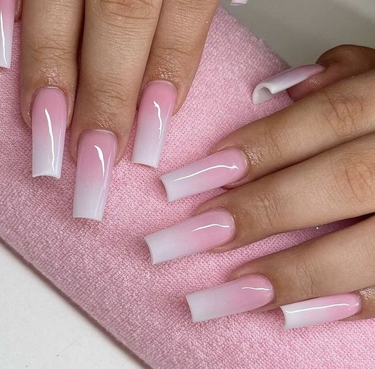 Elegant Ombre Nail Design: Soft Pink Gradient on Long Square Nails