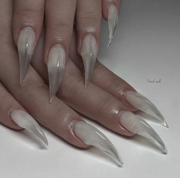 Chic Gradient Stiletto Nails: From Milky White to Translucent Tips for a Bold, Modern Look