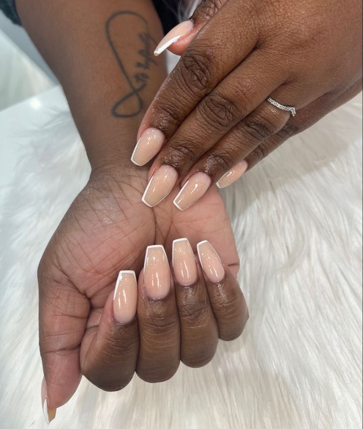 Sleek Square French Manicure: Elegant Nude Base with Crisp White Tips for Any Occasion