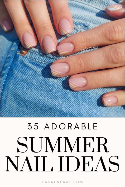 Chic Summer Manicure: Soft Nude Base with Delicate Pastel Swirls