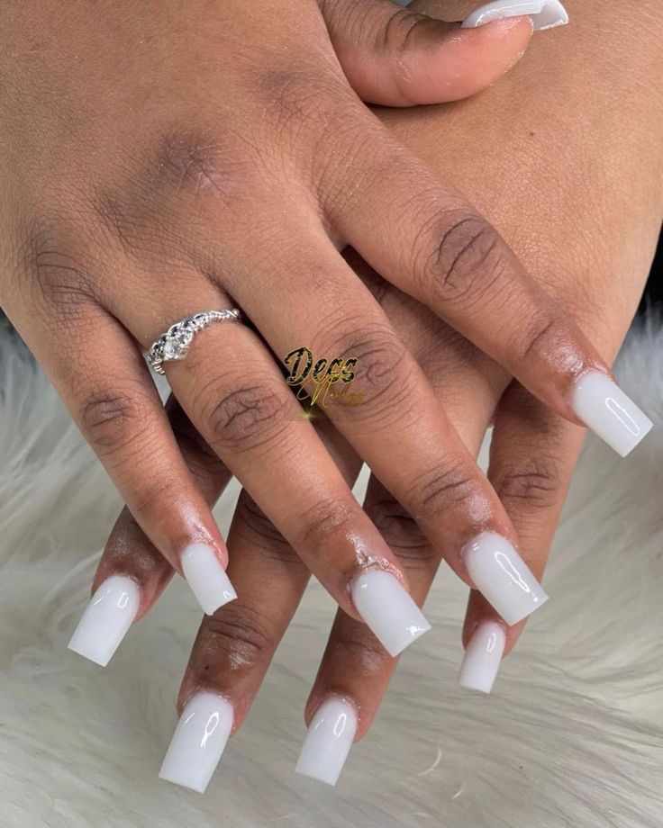 Elegant Glossy Milky White Square Acrylic Nails for Every Occasion