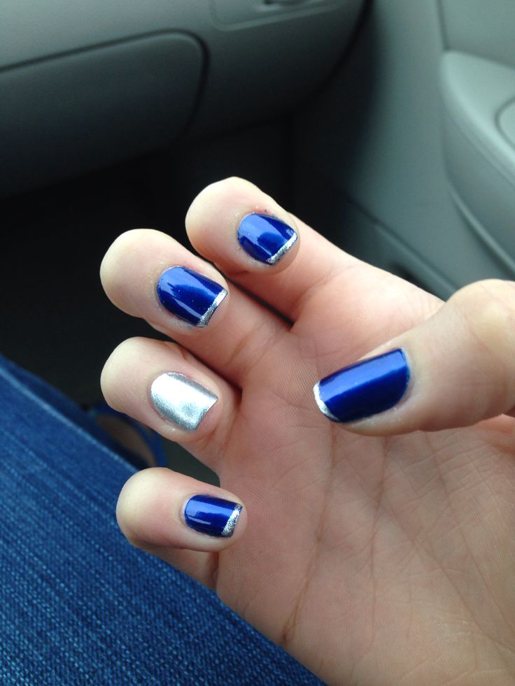 Elegant Bold Blue Nail Design with Solid and Metallic Finishes