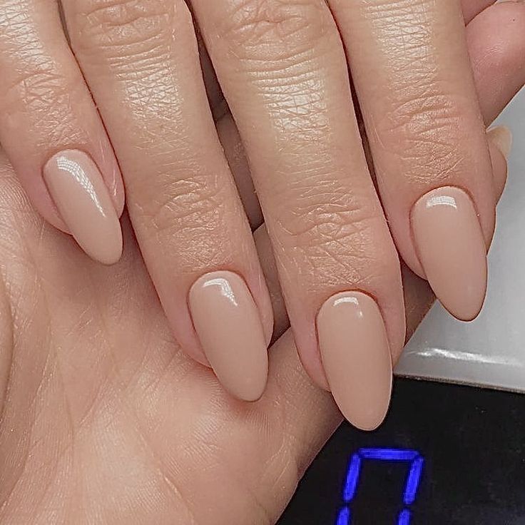 Sophisticated Almond-Shaped Nails with Smooth Nude Polish for Timeless Elegance.