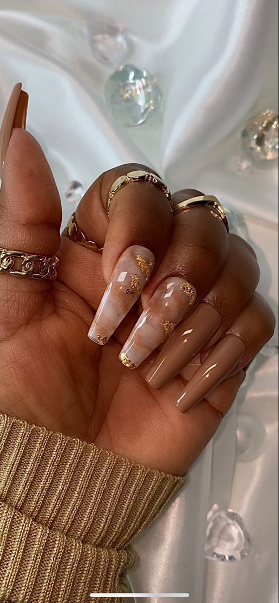 Nude Coffin Nails With Design