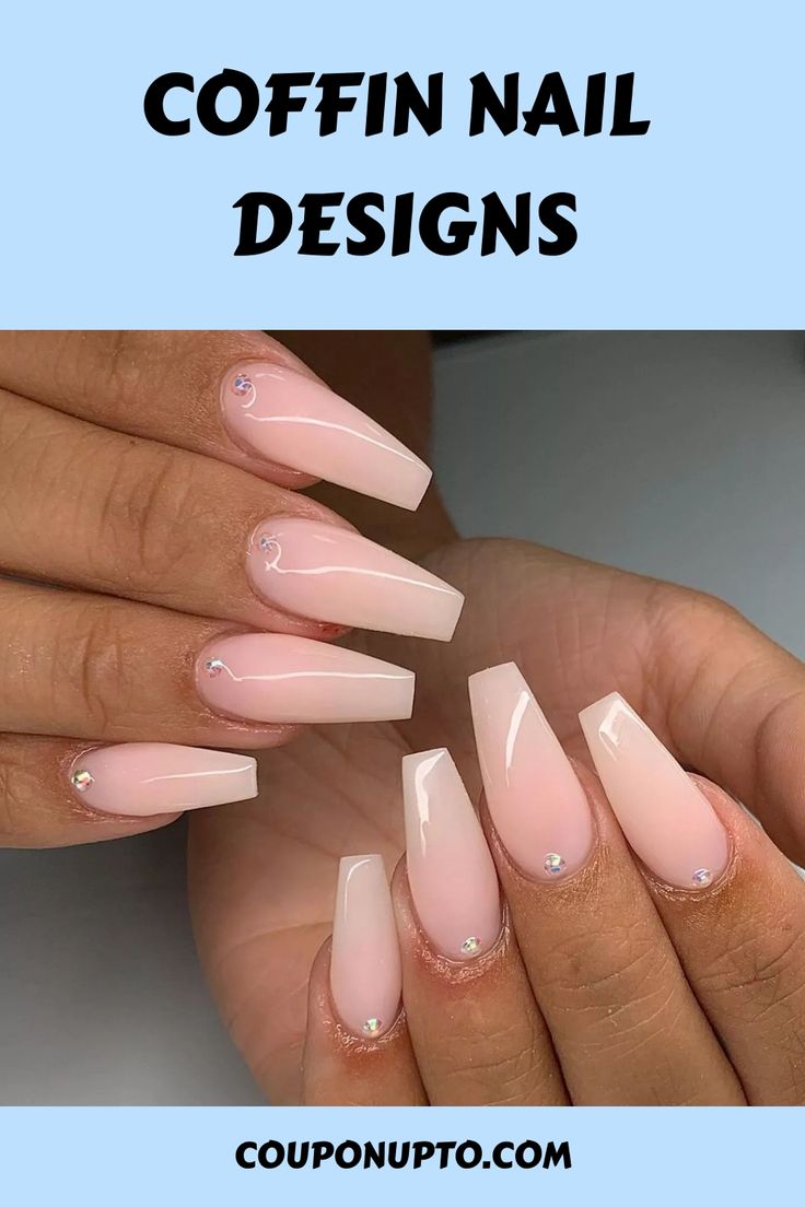 Elegant Soft Pink Coffin Nail Designs with Rhinestone Accents for Versatile Glamour.