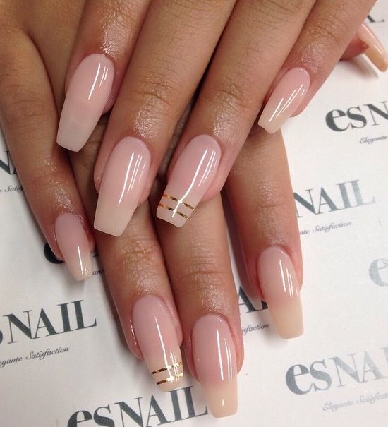 Sophisticated Ombre Nail Design with Glossy Finish and Gold Accents