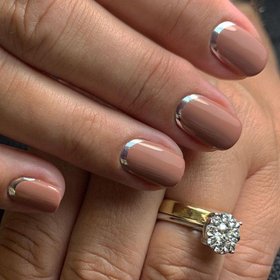 Sophisticated Nude Nail Design with Shiny Silver Tips for Any Occasion