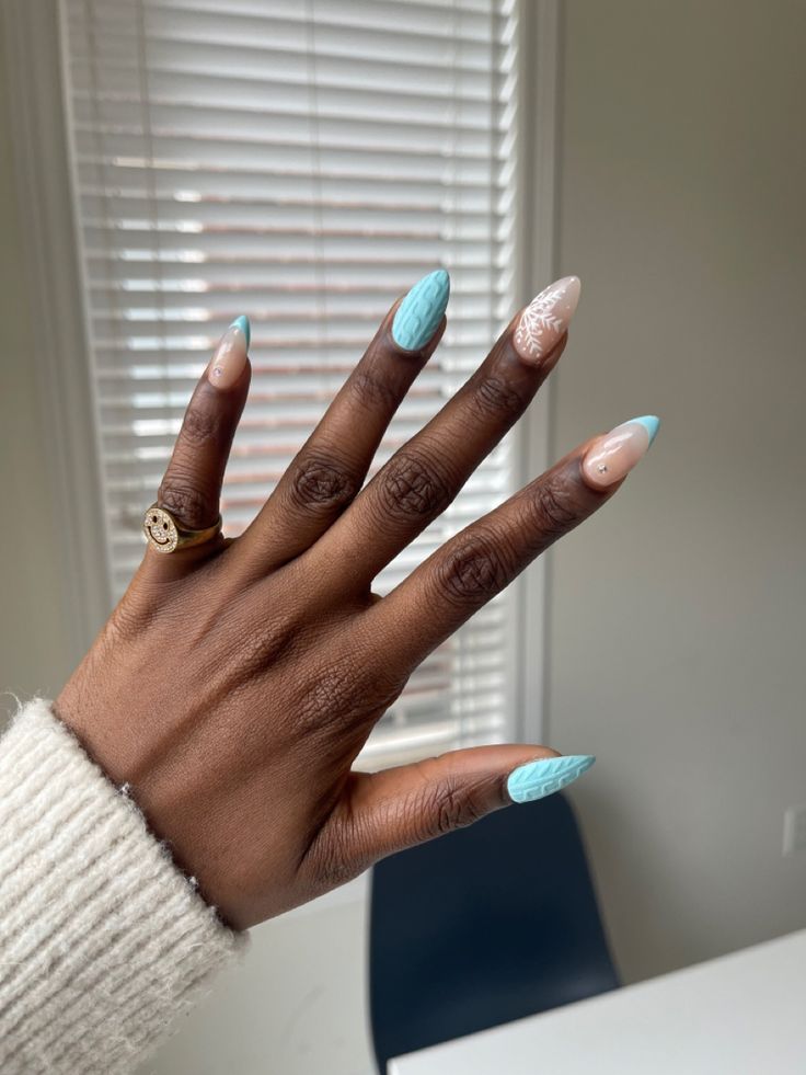 Chic Pastel Pointed Nails with Textured Designs for Modern Elegance