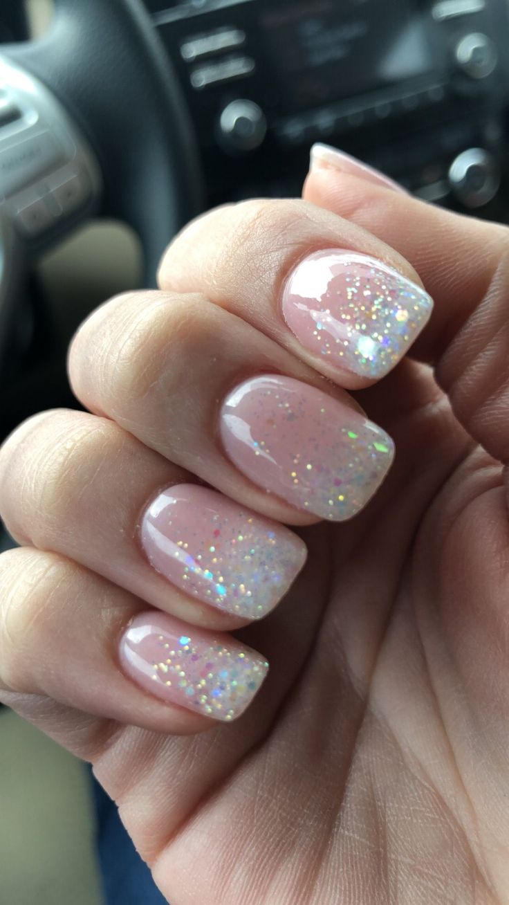 Chic Gradient Sparkle Soft Pink Nail Design with Classic Square Shape.