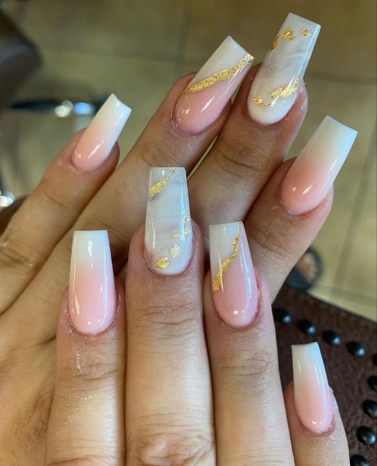 Elegant Gradient Acrylic Nails with Gold Foil Accents