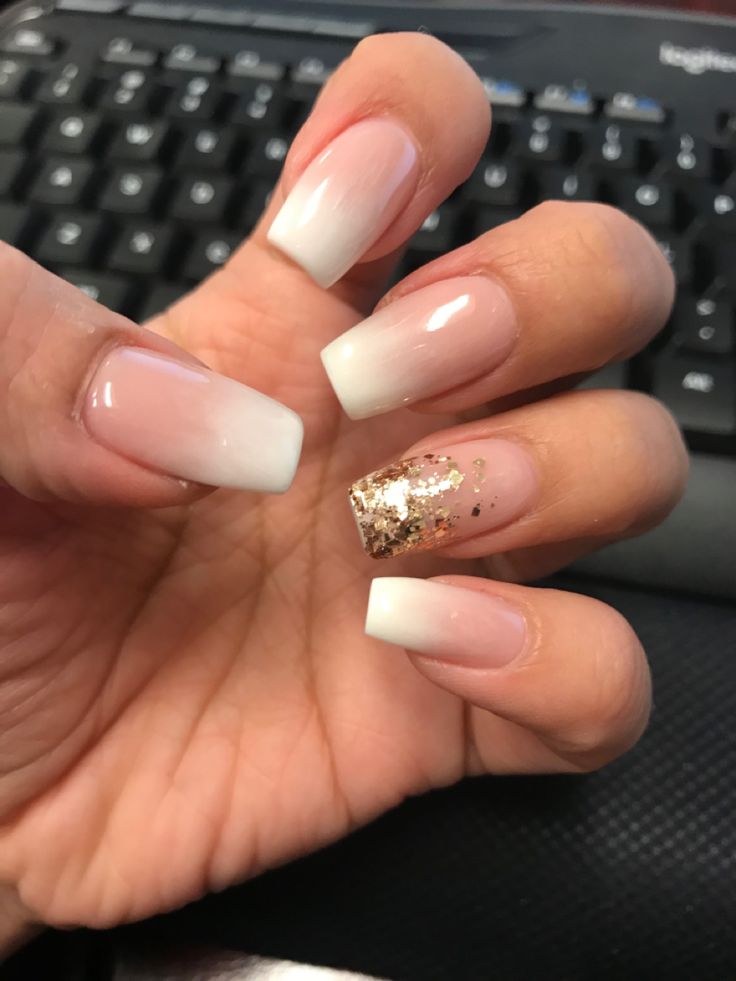 Sophisticated Ombre Nails with Glamorous Gold Flake Accent for Any Occasion