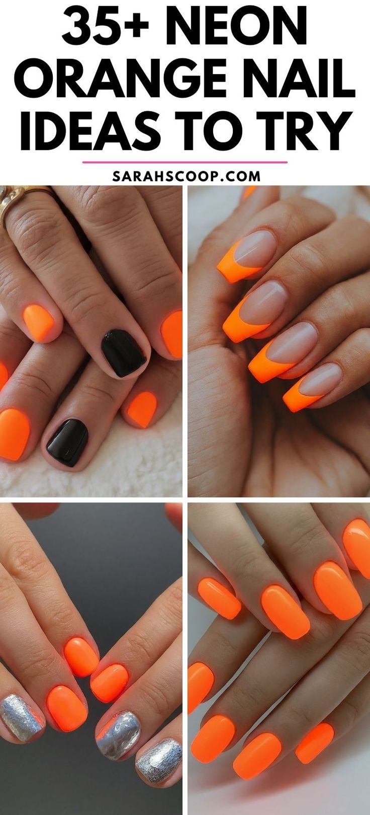 Bold Neon Orange Nails: A Fun and Energetic Statement with Color Blocking and Patterns