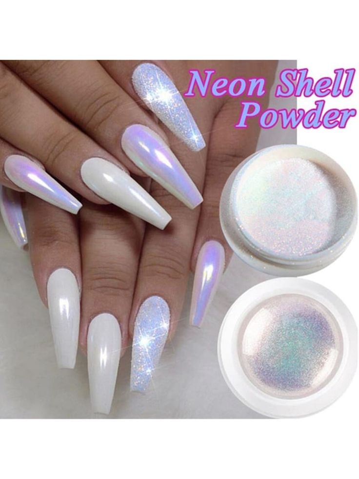 Stunning Elongated Almond-Shaped Nails with Glossy Neon Shell Finish for a Mesmerizing Statement Look.