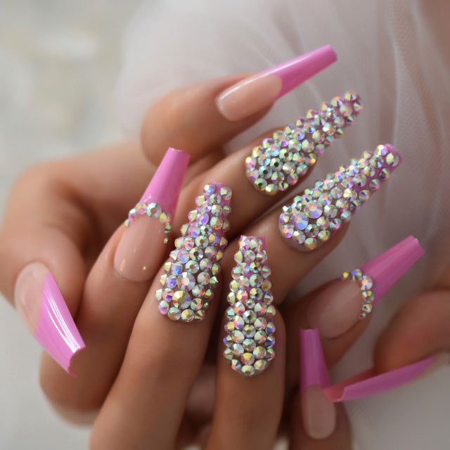 Glamorous Rhinestone-Embellished Long Nails: A Playful Blend of Elegance and Flair