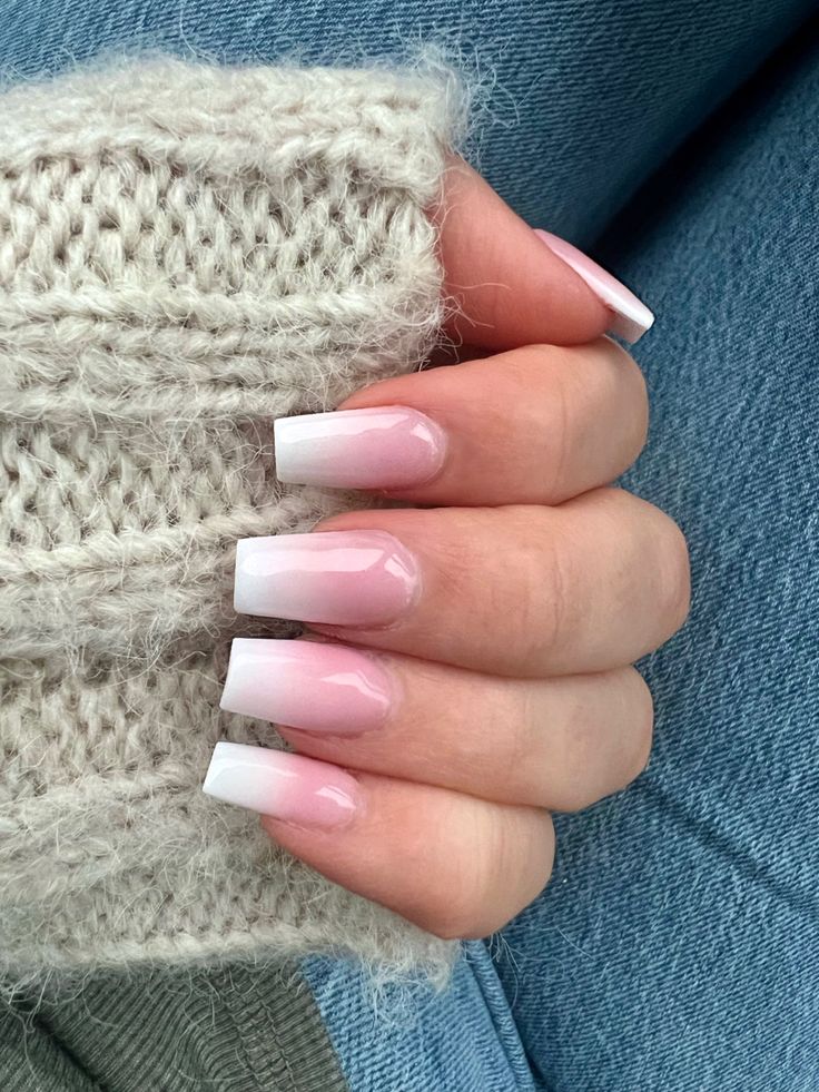 Elegantly Chic Ombre Nail Design with Soft Pink Gradient