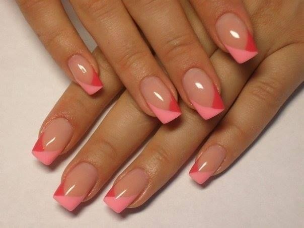 Chic Pink French Tips with Bold Diagonal Accents.