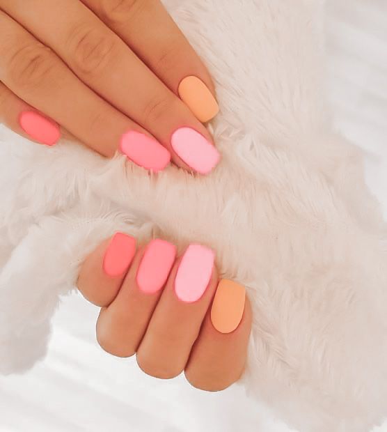 Playful Pastel and Bright Nail Design with Modern Matte Finish.