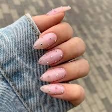 Elegant Pastel Pink Ombre Stiletto Nails with Delicate Rhinestones