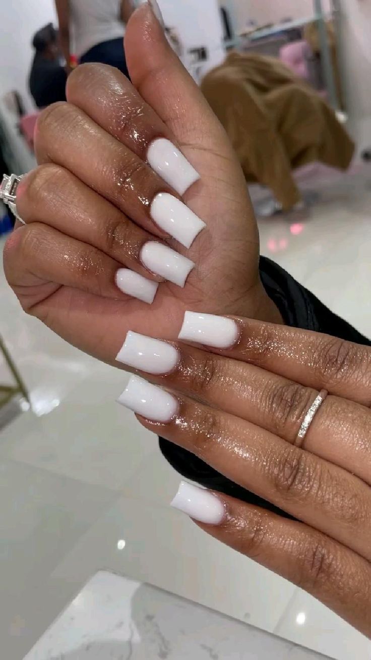 Elegant Glossy White Long Acrylic Square Nails: A Chic Choice for Any Occasion