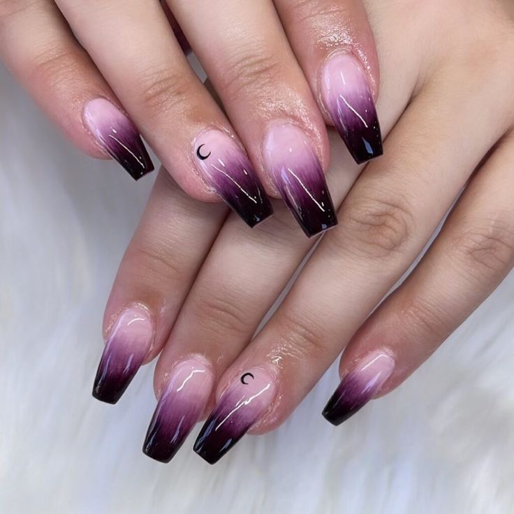 Elegant Ombre Nail Design with Soft Pink and Deep Purple Gradient