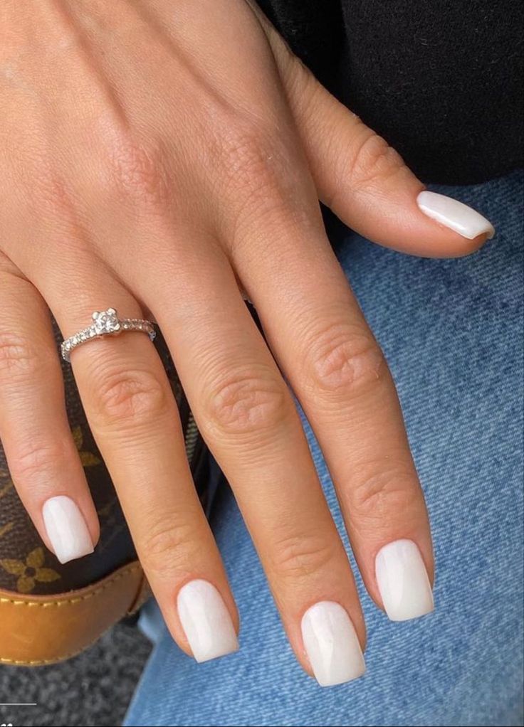 Chic and Versatile Elegant White Glossy Nail Design with Square Shape