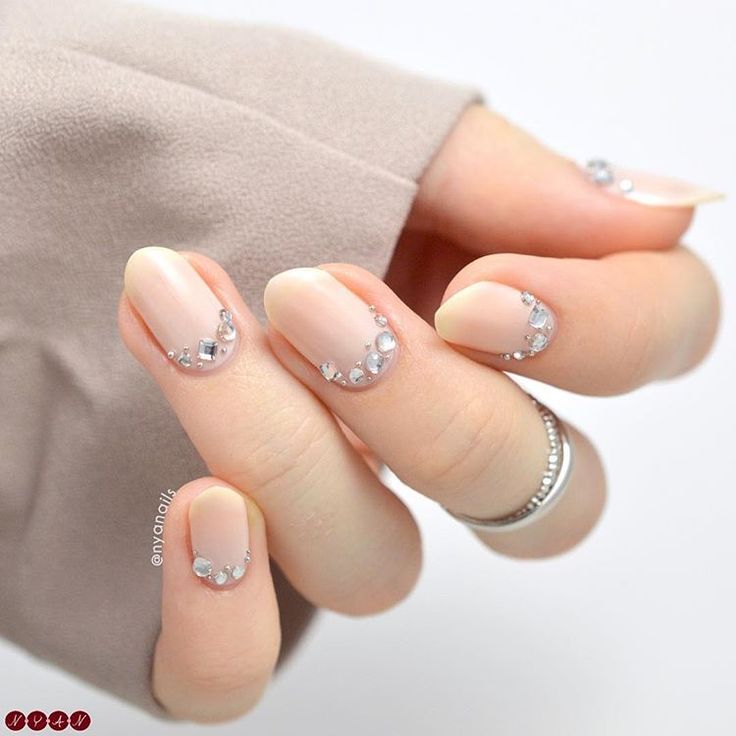 Chic Elegant Nude Nails with Sparkling Embellishments for Any Occasion