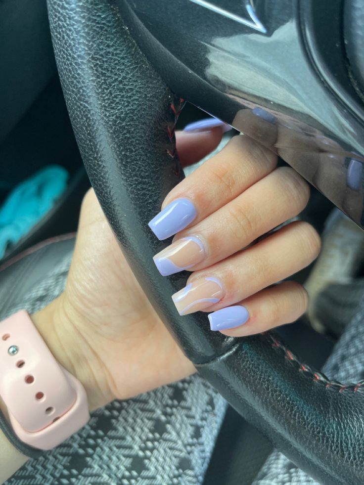 Chic Lavender French Tip Nail Design for a Stylish Manicure.