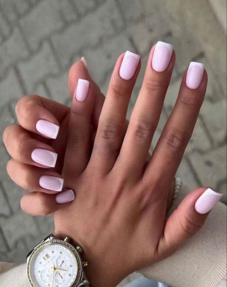 Chic French Manicure: Elegant Soft Pink Base with Crisp White Tips