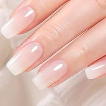 Sophisticated Ombre Nails: Sheer Pink to Milky White with Glossy Finish for Minimalist Femininity.