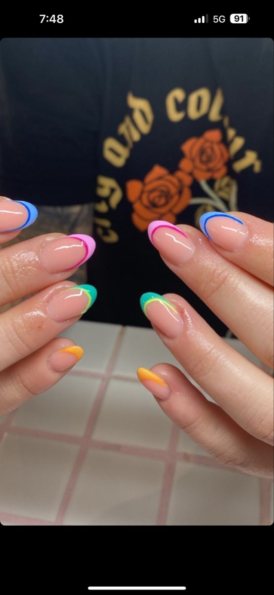 Playful Nail Design: Colorful Tips Redefining French Manicures