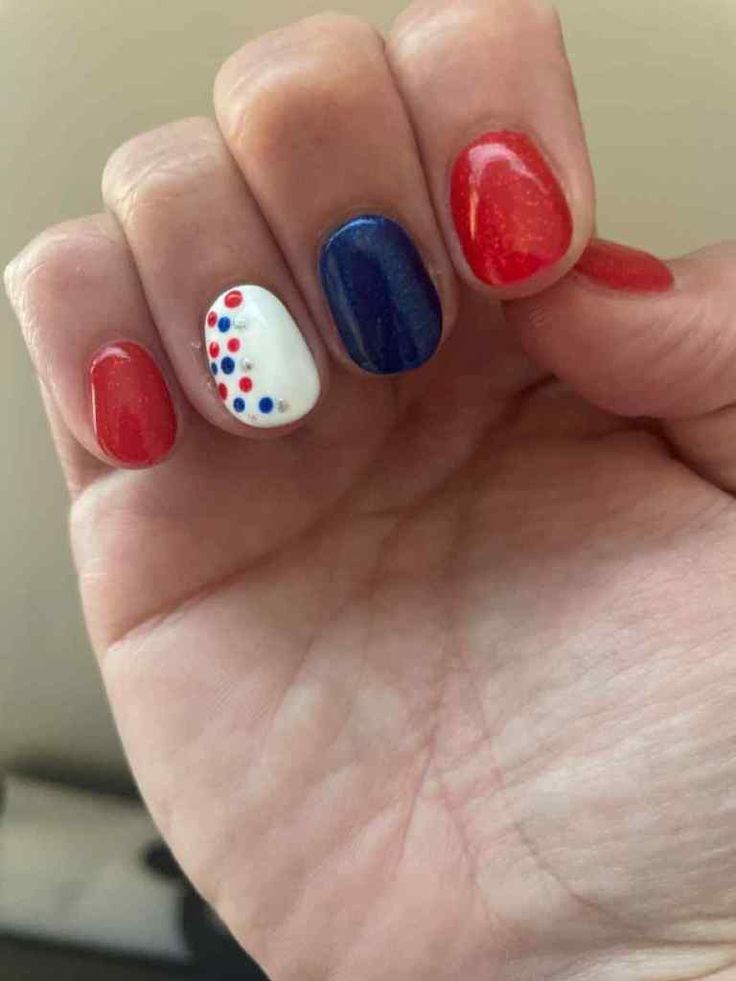 Vibrant Red, White, and Blue Nail Design for Festive Occasions