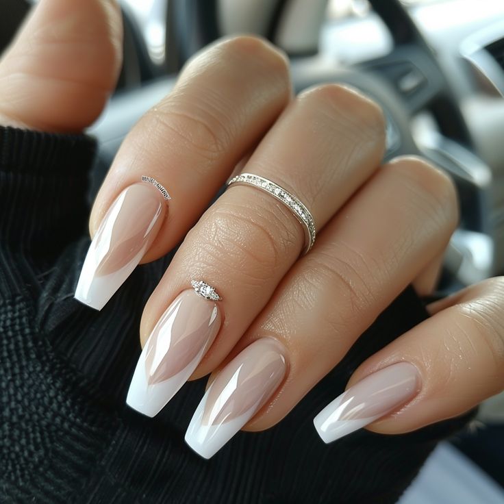 Sophisticated Modern French Tip Nails with Gradient Gloss and Geometric Accents