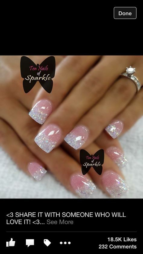 Chic Soft Pink Ombre Nail Design with Glitter Tips for Any Occasion.