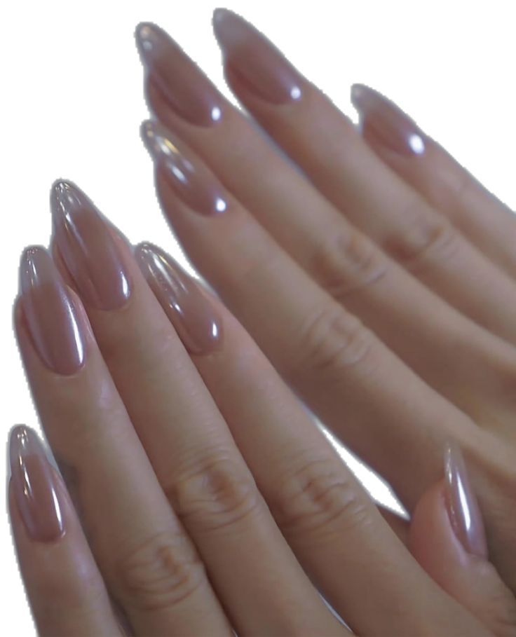 Elegant Almond-Shaped Nails with Glossy Nude Finish and Subtle Shimmer for a Chic, Contemporary Look.