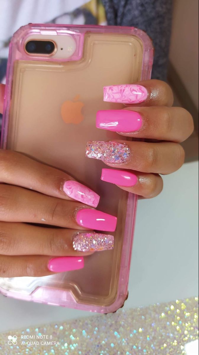 Barbie Pink Nails With Glitter