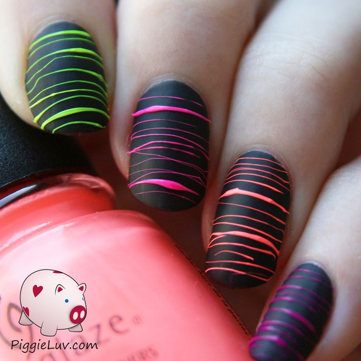 Bold Neon Stripes: A Modern Twist on Vibrant Matte Nail Art