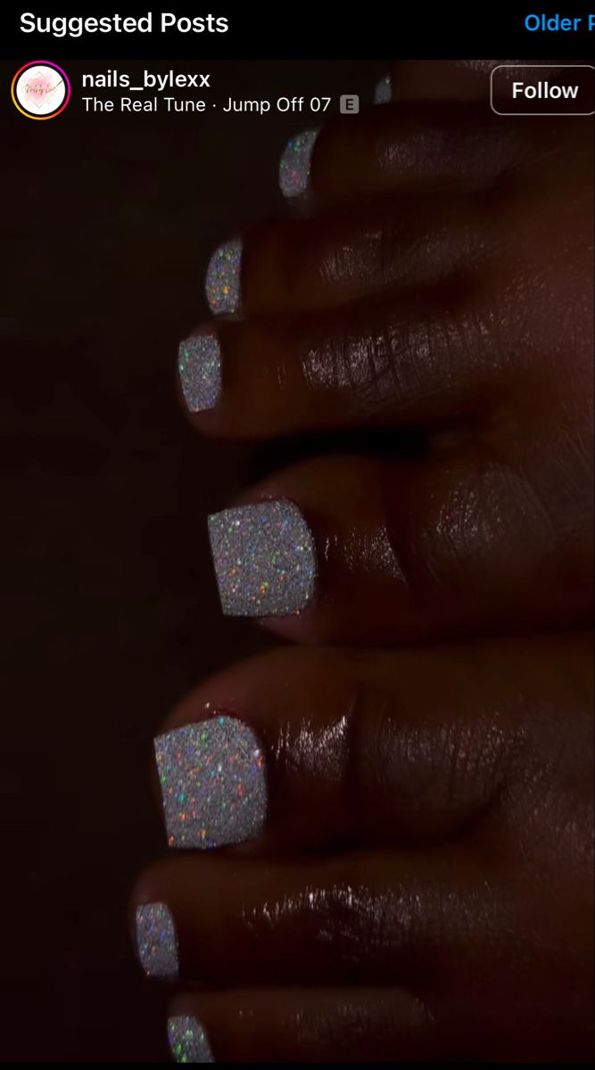 Glamorous Sparkling Toe Nail Design with Iridescent Glitter Finish.