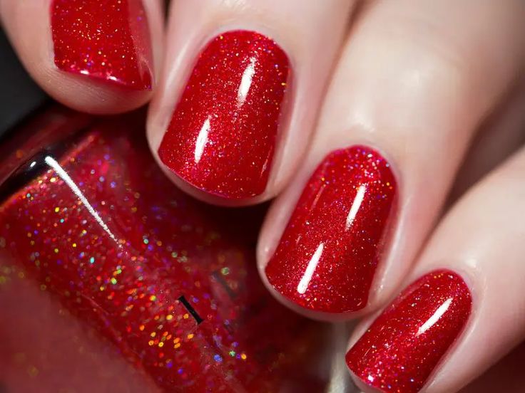 Glamorous Sparkling Red Nail Design with Dazzling Glitter Finish