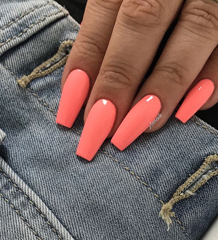 Sleek Coral Acrylic Nails: Trendy, Glossy, and Perfectly Manicured.