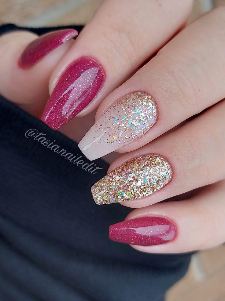 Stunning Deep Burgundy and Glitter Nail Design: A Perfect Blend for Any Occasion