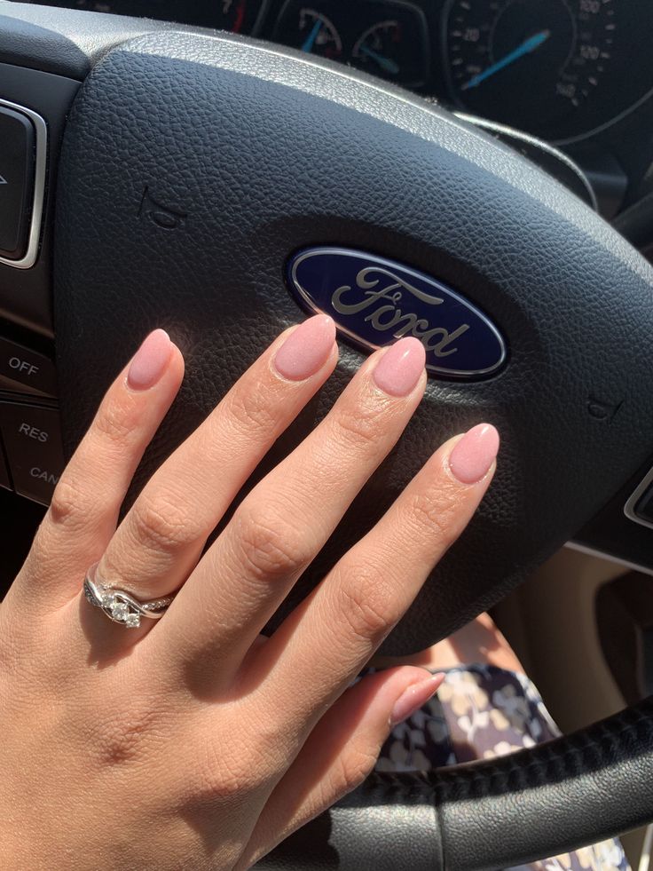 Sophisticated Elegant Pink Matte Manicure with Subtle Silver Accent.