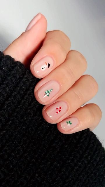 Charming Winter-Themed Nail Design with Whimsical Illustrations for the Holidays