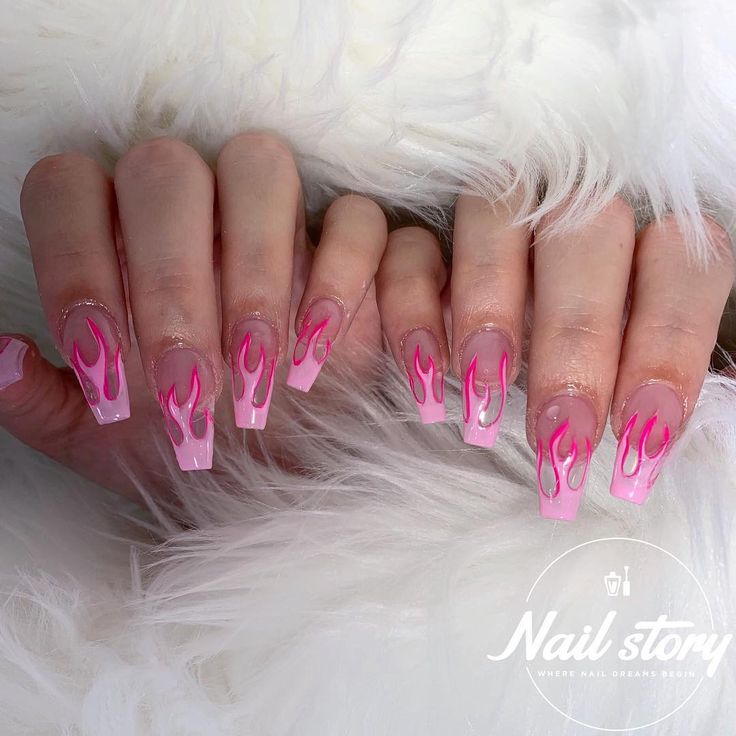 Bold Flaming Pink Gradient Nail Design for a Playful, Trendy Statement.