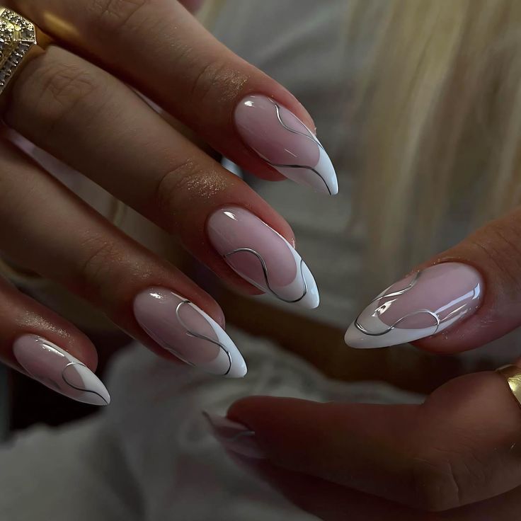 Chic French Tips: A Modern Blend of Soft Pink and White Elegance.