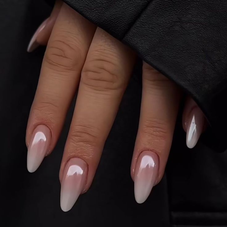 Sophisticated Ombre Almond-Shaped Nails in Nude and Glossy White.