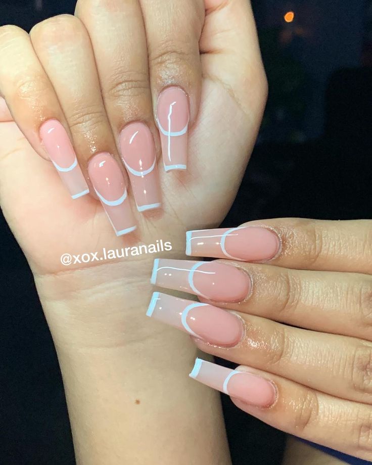 Chic Elegant Pink and White French Tip Nail Design with Modern Accents