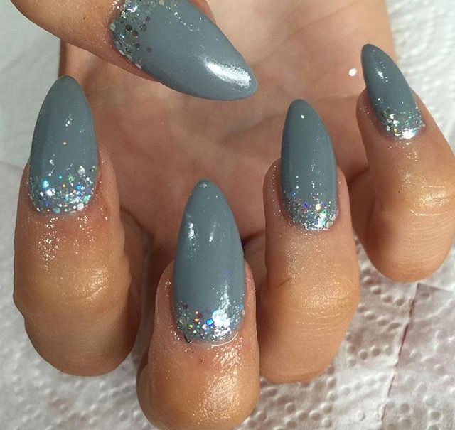 Sophisticated Gray Nails with Shimmering Silver Glitter Gradient Tips.