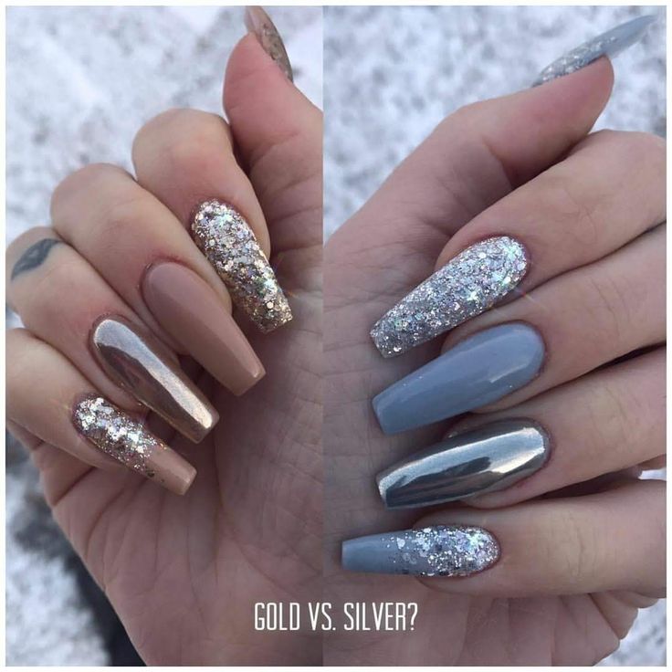 Versatile Dual-Theme Nail Design: Elegant Gold Meets Shimmering Silver.