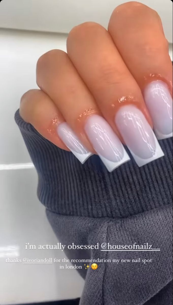 Chic Lavender Ombre Nail Design with Crisp White Tips for a Stylish Look